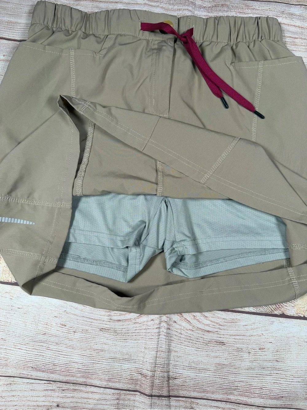 LDA Gorpcore Granola Outdoors‎ Hiking Khaki Mini Skirt with Burgundy Drawstring